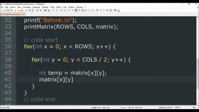 matrix reverse columns in c смотреть онлайн
