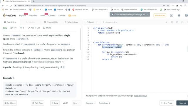 Leetcode solving: 1455. Check If a Word Occurs As a Prefix of Any Word in a Sentence смотреть онлайн