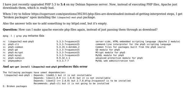 Unix & Linux: Apache downloads php files instead of running their source смотреть онлайн