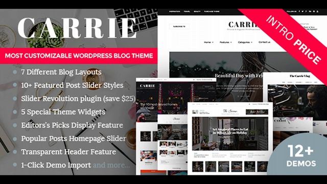 Carrie - Personal & Magazine WordPress Responsive Clean Blog Theme | Themeforest Website Templates смотреть онлайн
