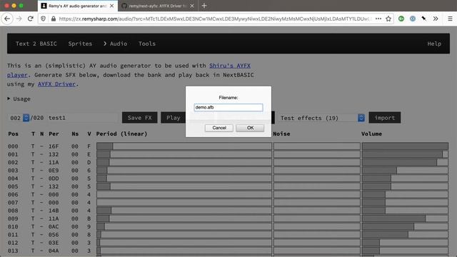 AY FX (web) editor for zx spectrum (next) смотреть онлайн