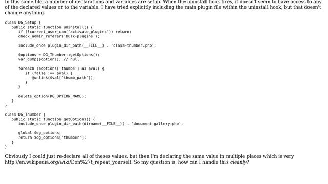 Wordpress: Can my hooked uninstall class function access a global var declared in main plugin file? смотреть онлайн