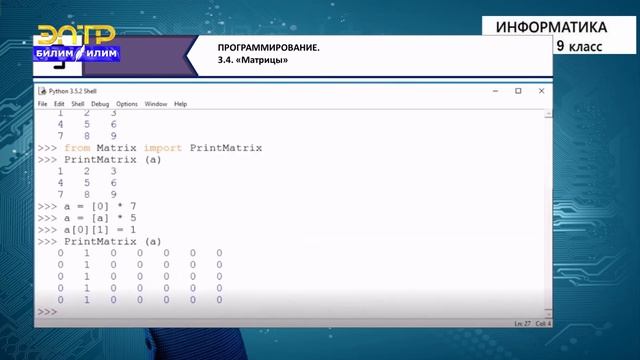9-класс | Информатика | Матрицы смотреть онлайн