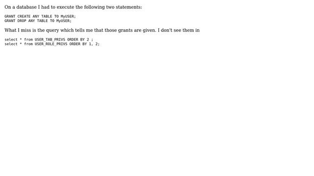 Databases: How to query given grants on Oracle? смотреть онлайн