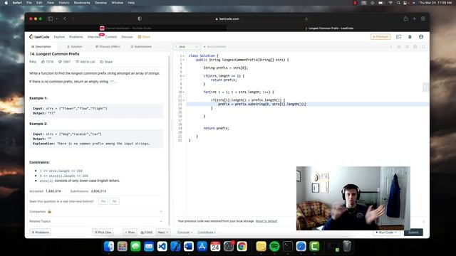 Longest Common Prefix (LeetCode problem 14) смотреть онлайн