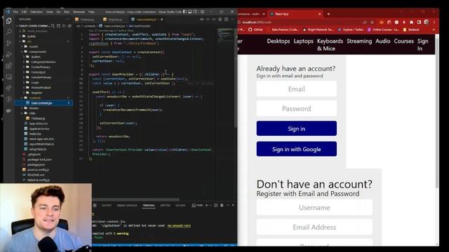 #1 Adding Firebase login/signup, de-structuring, useContext, & more! смотреть онлайн