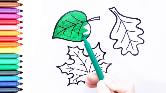Раскраска для детей ЛИСТЬЯ. Мультик - раскраска. Drawing and Coloring LEAVES for kids смотреть онлайн
