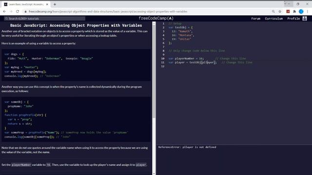 Basic Javascript (84/111) | Accessing Object Properties with Variables | freeCodeCamp смотреть онлайн