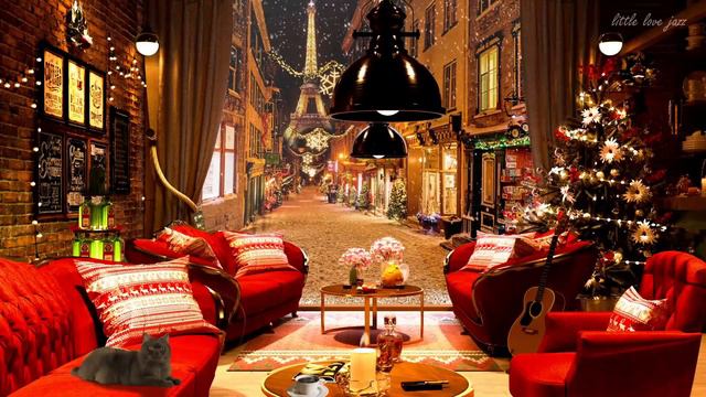 Paris Night Coffee Shop Ambience - Cozy Christmas in Paris with Christmas Music, Cafe Ambience смотреть онлайн