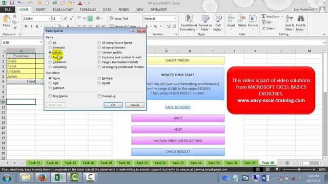 Task 38 - How to copy only values in Excel - EXERCISES FOR BEGINNERS смотреть онлайн