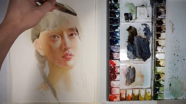 Watercolor painting portrait of girl смотреть онлайн