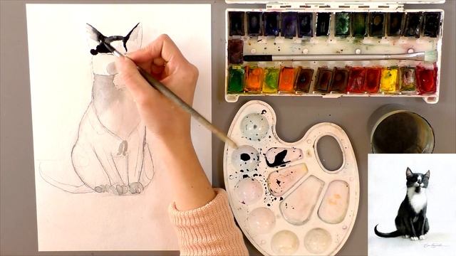 Живопись в технике «по-сухому». Пишем котика. смотреть онлайн
