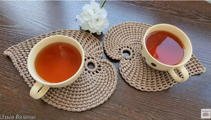 Вязание крючком: Вязаная салфетка Лист крючком. Подставная салфетка под горячее. Тунисское вязание смотреть онлайн