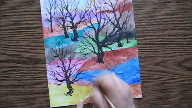 Акварель+Гуашь. "Осенний Пейзаж" / Watercolor+Gouache. "Autumn Landscape" смотреть онлайн