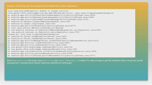 java.lang.RuntimeException: Unable to resume activity with java.lang.IllegalArgumentException смотреть онлайн