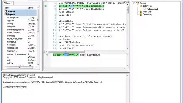 Debugging Batch Files with "Running Steps" Batch File Debugger by "Stepping Software" смотреть онлайн