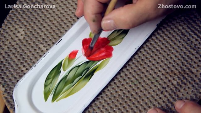 Роспись подноса на белом фоне. Тюльпаны. Миниатюра. Мастер-класс от Художника Ларисы Гончаровой смотреть онлайн