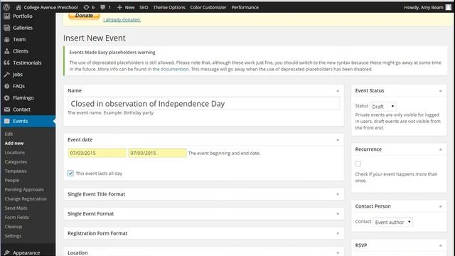 Wordpress - events made easy - add new event смотреть онлайн