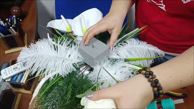 #gangarium #флористика Мастер-класс по созданию букета с перьями и каллами в белых и зеленых тонах