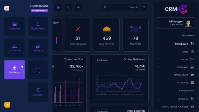 Restaurants Bootstrap Admin Panel Template Dark RTL Theme смотреть онлайн