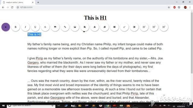 Customized Medium Editor demo смотреть онлайн