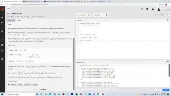 Codewars 8 kyu Heads and Legs JavaScript