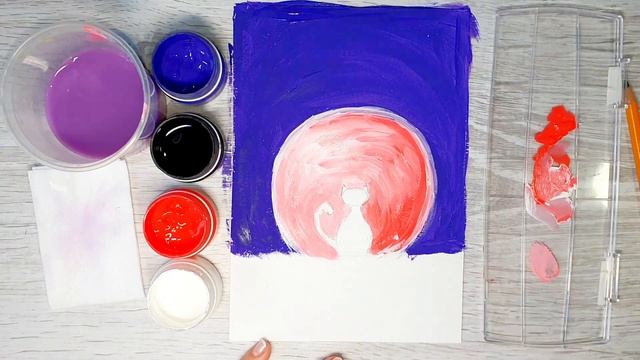 Рисунок гуашью Котик и Луна. Если понравилось рисовать Космос! День космонавтики. смотреть онлайн