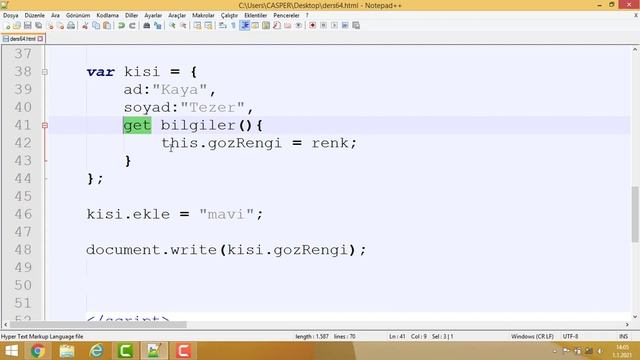 Javascript Dersleri 64 - Get ve Set Metodu смотреть онлайн