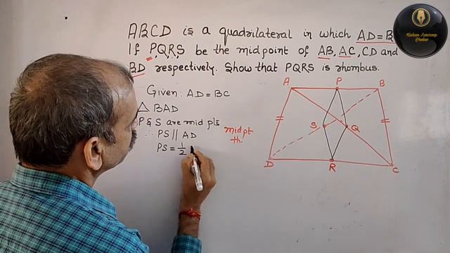 ABCD is a quadrilateral in which AD = BC. If P, Q, R, S be the midpoints of AB, AC, CD and BD respe смотреть онлайн