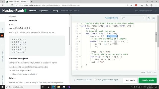 HackerRank Solution: Insertion Sort in C++ (Part 2) смотреть онлайн