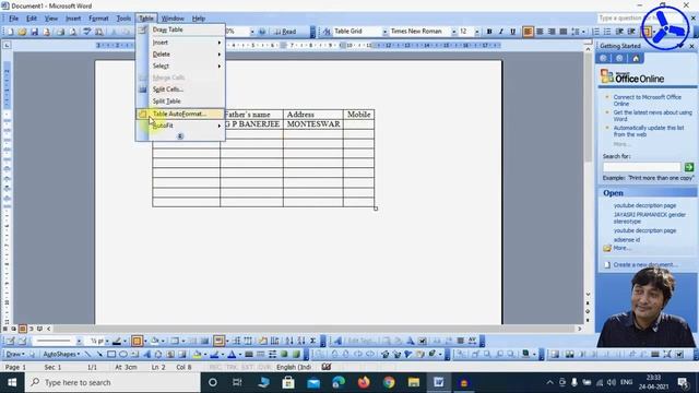 Microsoft Office Word 2003 [Table - Table AutoFormat, AutoFit, Heading Rows Repeat] Part-36 | ICTC смотреть онлайн