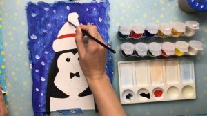 Рисуем ПИНГВИНа гуашью. Урок рисования для детей. Рисование красками для детей и начинающих.