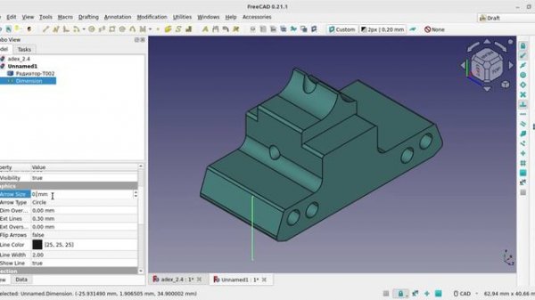 FreeCAD Указать размер в области 3d - Draft