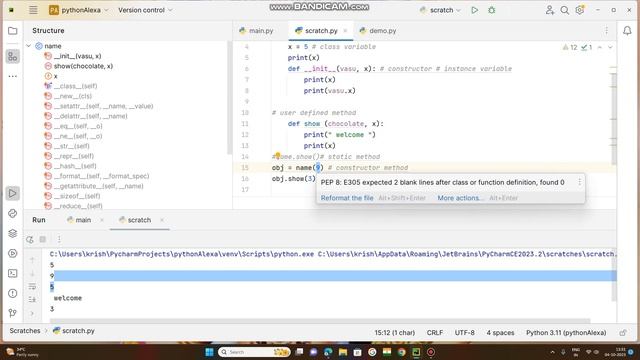 Part 3:: CONSTRUCTOR, OR DOUBLE UNDERSCORE METHOD OR DUNDER SCORE METHOD, FORMATTED STRING IN PYTHO смотреть онлайн