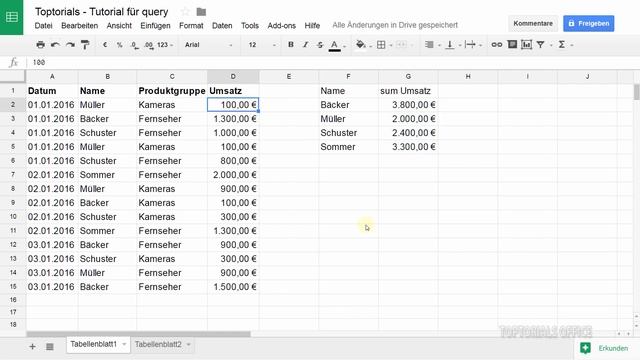 Funktion query() ähnliche Abfragen wie bei SQL (Google Tabellen / Spreadsheets) смотреть онлайн