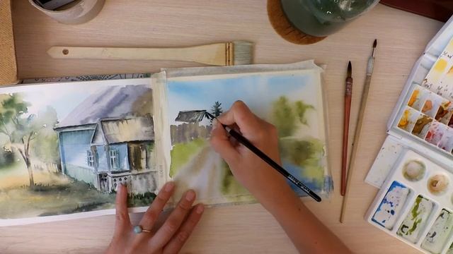 Картина акварелью "Дачные пейзажи" Speed painting смотреть онлайн
