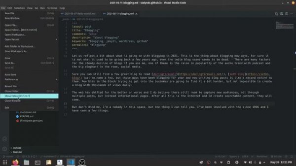 How to close a project folder in Visual Studio Code