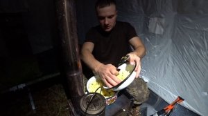 Палатка Куб 2.2 с печью Камин Берег. Тест в -25С на зимней рыбалке