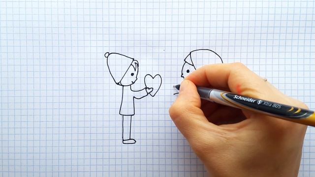 Простой рисунок #137.  Как нарисовать влюбленную пару с сердечками. Рисунки на День Влюбленных