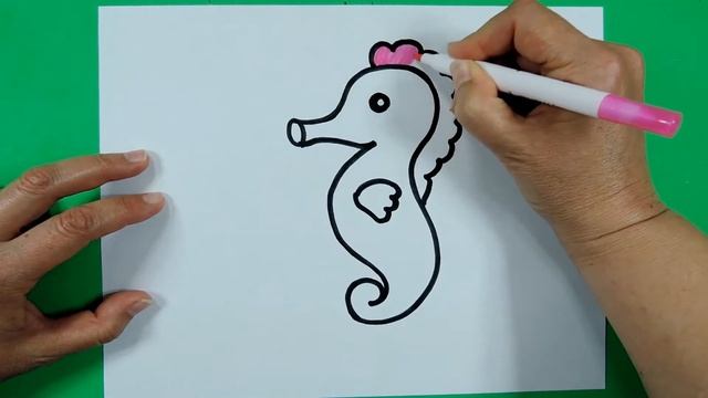 How To Draw Seahorse. Easy. Drawing for kids. Step by step. Як намалювати морського коника. смотреть онлайн