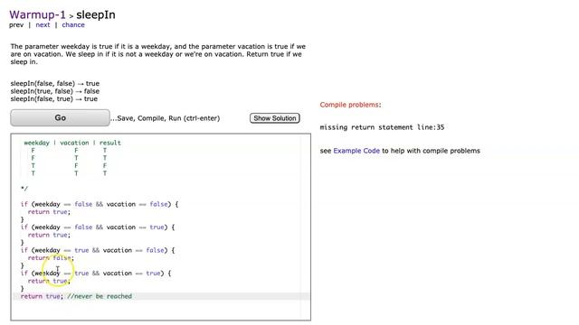 Codingbat - sleepIn (Java) смотреть онлайн