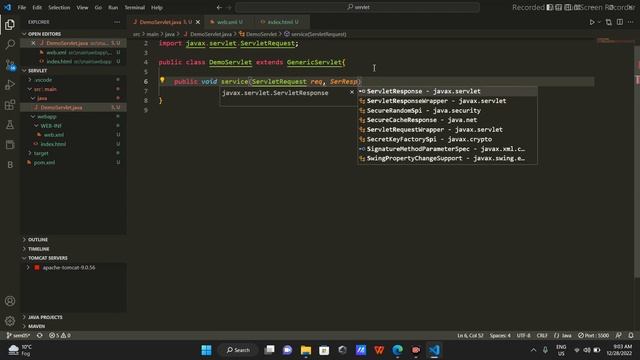 Servlet | GenericServlet | Tomcat | VS code смотреть онлайн