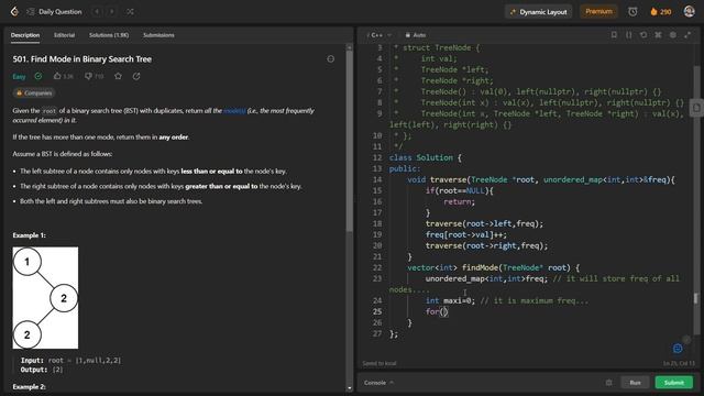 Find mode in Binary Search Tree || Leetcode Daily Problem Solution || C++ смотреть онлайн