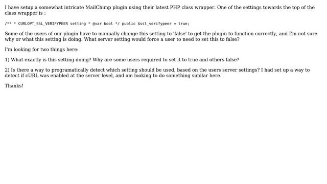 Wordpress: Detect CURLOPT_SSL_VERIFYPEER programatically? смотреть онлайн