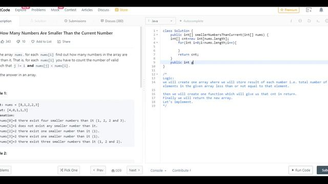 1365. How Many Numbers Are Smaller Than the Current Number| leetcode| java смотреть онлайн