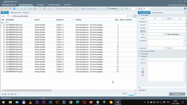 Программа TagScanner. Последовательная автоматическая нумерация значений полей тэгов. смотреть онлайн