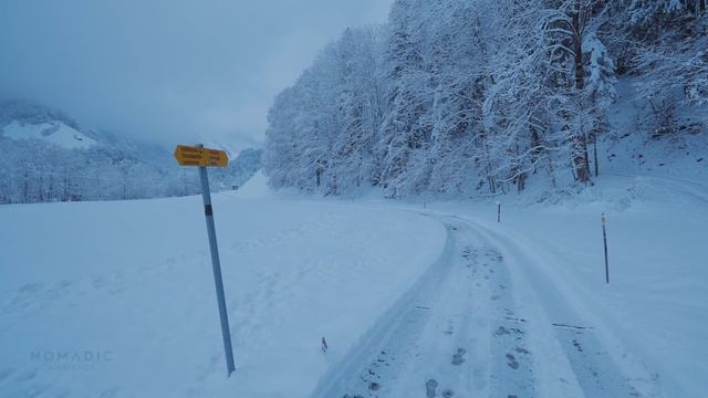 Relaxing Winter Snowfall Walk In Switzerland , Weisse Lutschine River To Stechelberg, Switzerland