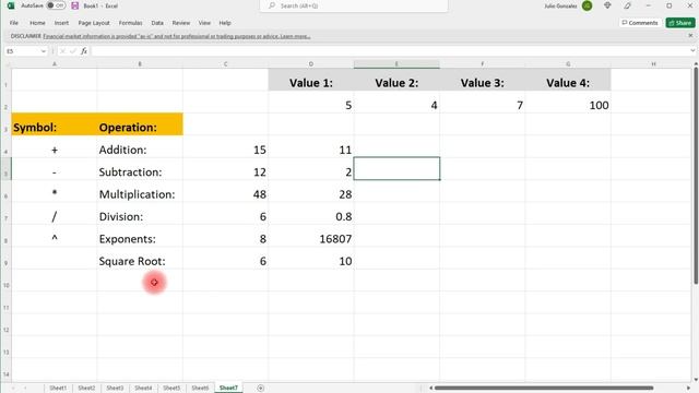 Excel Math - Addition, Subtraction, Multiplication, Division & Exponents смотреть онлайн