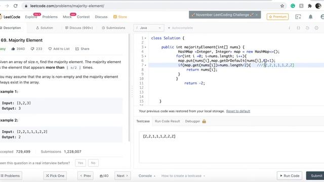 Majority Element Leetcode(Hashmap) смотреть онлайн
