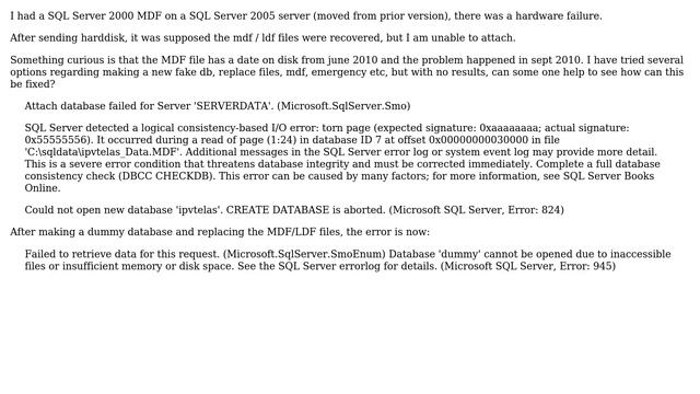 Databases: Repair a SQL Server 2000 MDF file (2 Solutions!!) смотреть онлайн